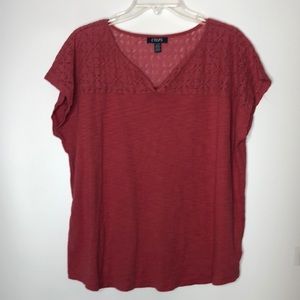 Chaps Pink Rose Short Sleeve Top Lace Yoke 2X PLUS SIZE